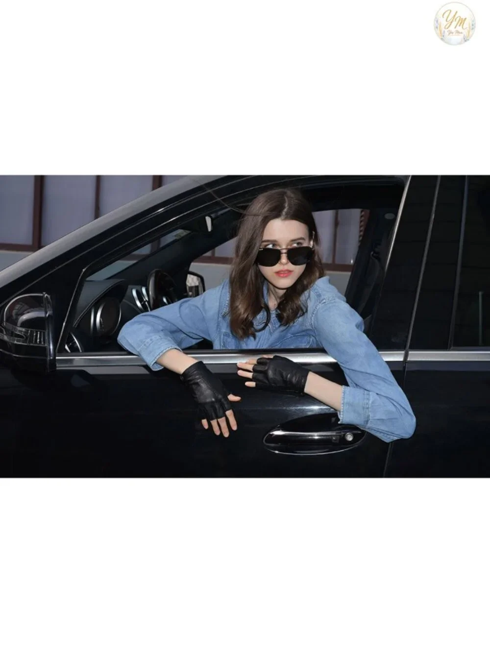 Genuine Sheepskin Leather Fingerless Driving Gloves for Women
